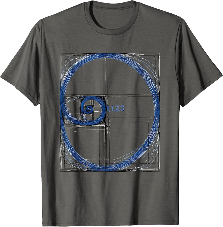 1, 1, 2, 3 Fibonacci Spiral Golden Ratio Math Lover Geometry T-Shirt - Asphalt Grey