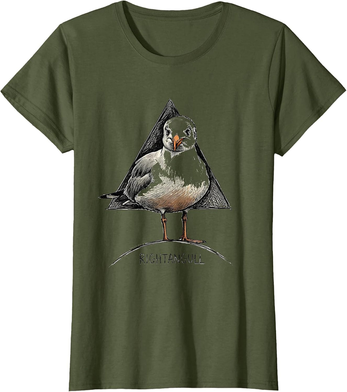 Women's Rightangull Funny Triangle Bird Pun Math Teacher Humor T-Shirt - Olive Green