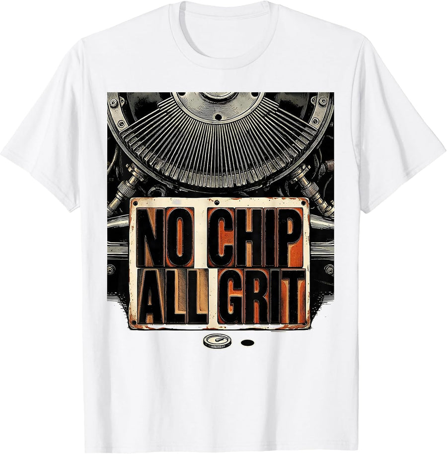 Men's No Chip All Grit Vintage Muscle Car Racing Drag Strip Dad T-Shirt - White
