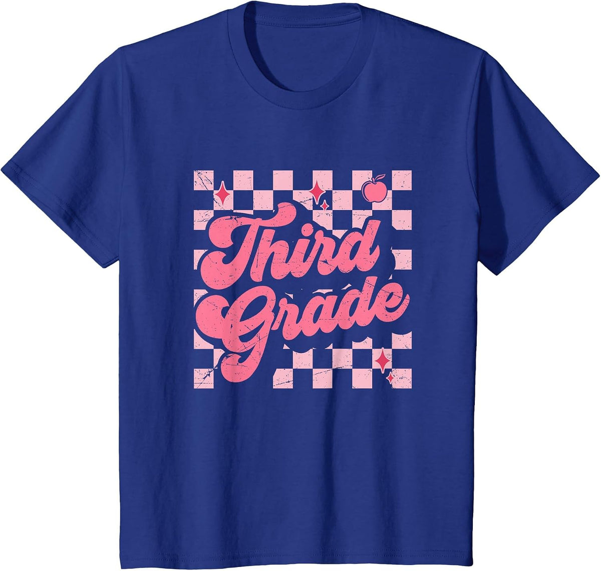 Third Grade Pink Checkered Retro 3rd Grade Teacher Kids Girl T-Shirt - Royal Blue