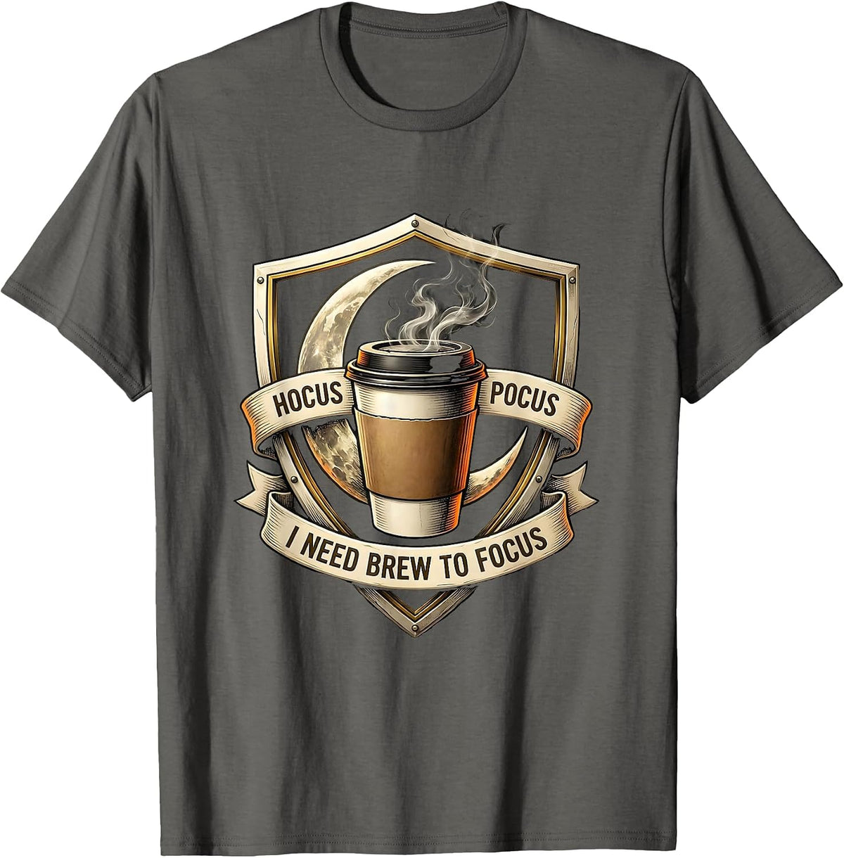 Men's Hocus Pocus I Need Brew To Focus Funny Halloween Teacher T-Shirt - Asphalt Grey