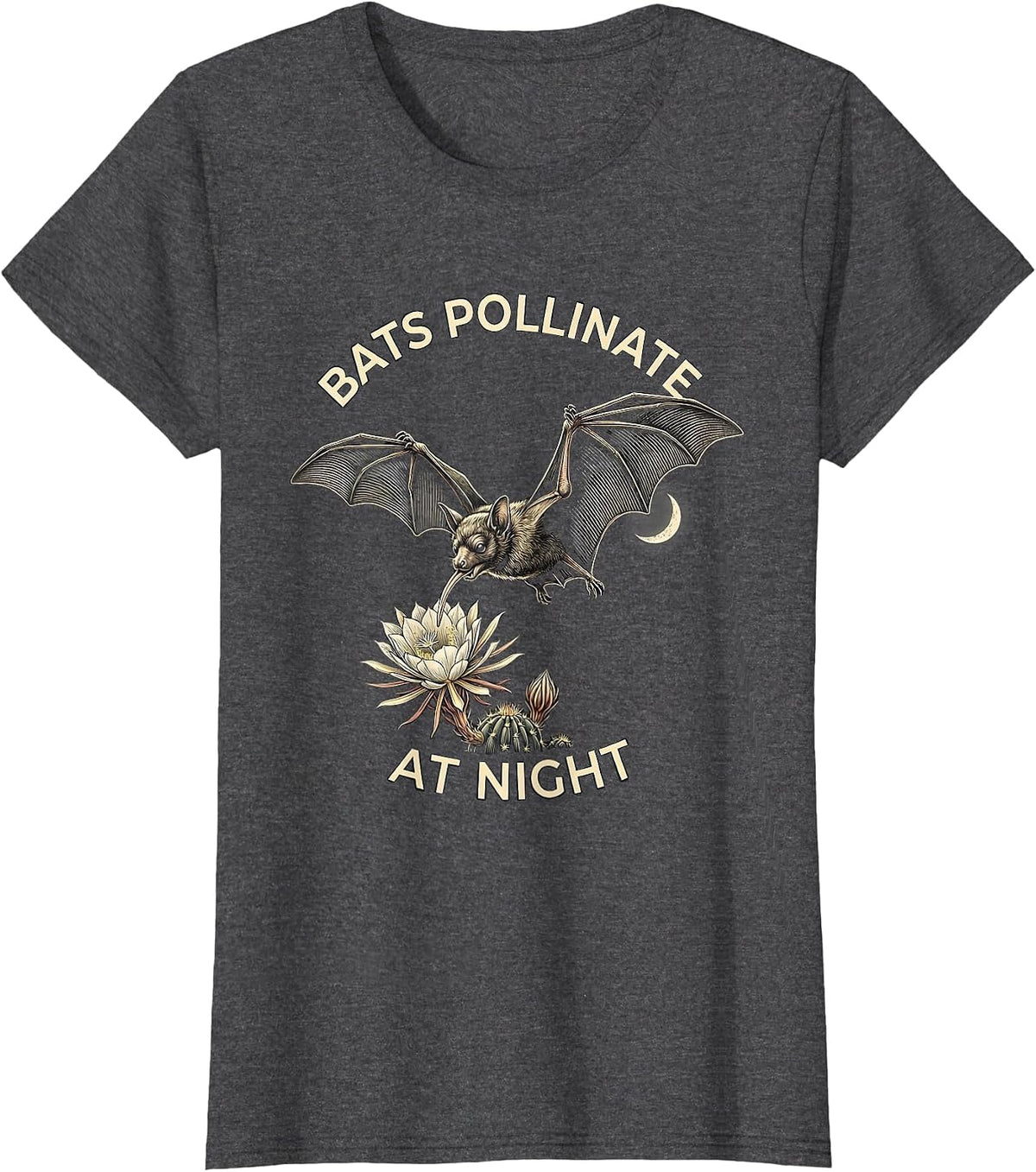 Women's Bats Pollinate At Night Vintage Bat Lover Nature T-Shirt - Dark Heather Grey