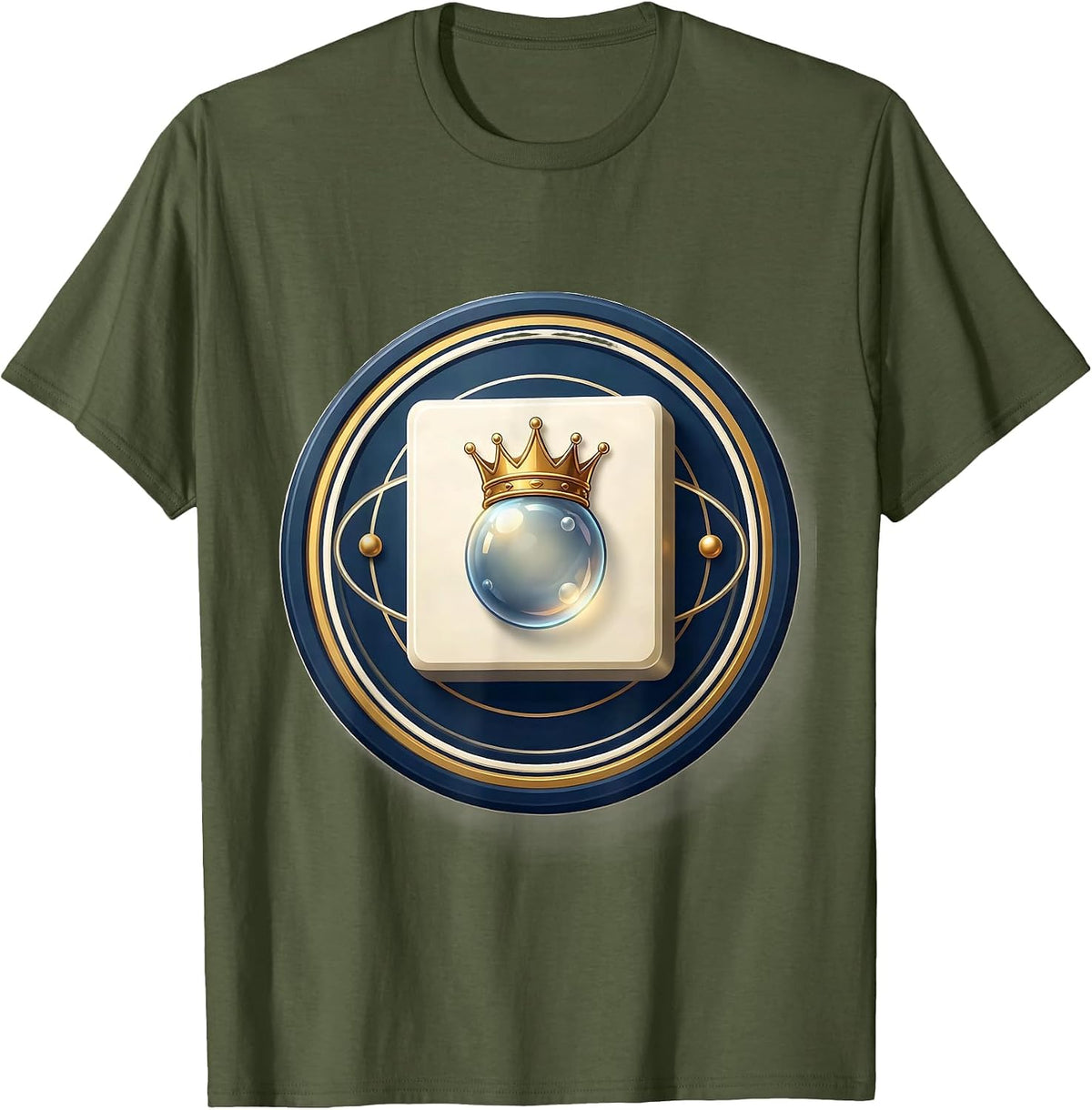 Men's Crowned Gas Bubble Periodic Table Emblem Science Humor T-Shirt - Olive Green