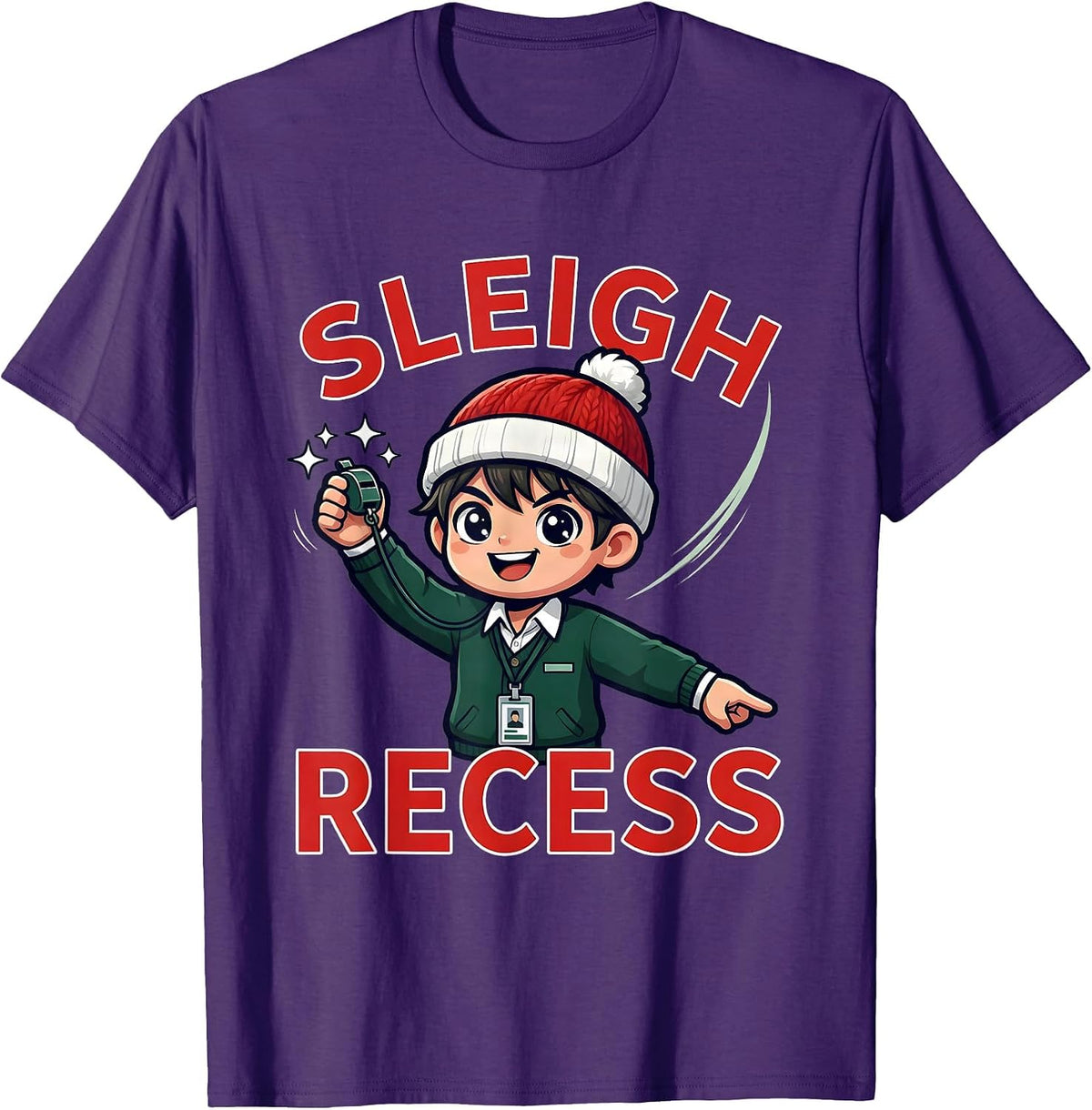 SLEIGH RECESS Funny Teacher Christmas School Staff T-Shirt - Purple