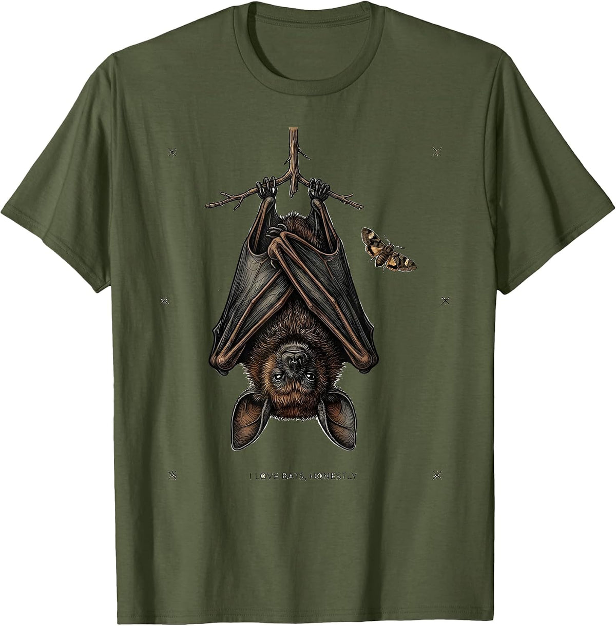 Men's I Love Bats Honestly Funny Bat Lover Wildlife Conservation T-Shirt - Olive Green