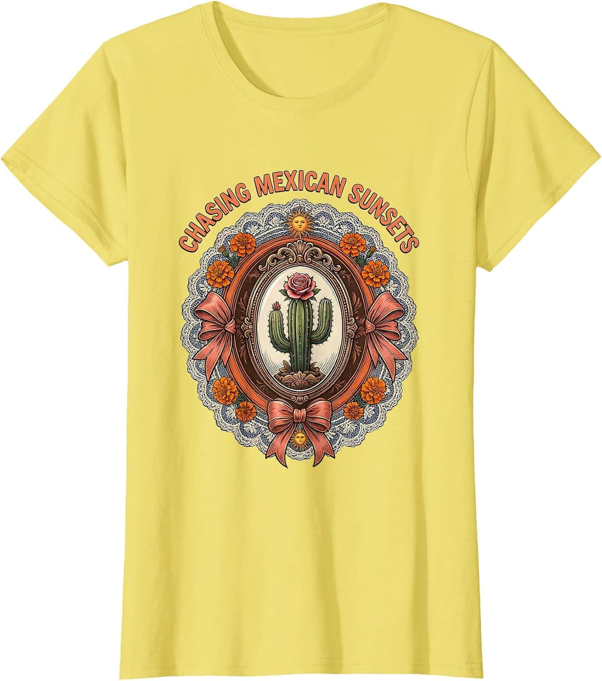 Women's Chasing Mexican Sunsets Scenic Mexico Design T-Shirt - Lemon Yellow