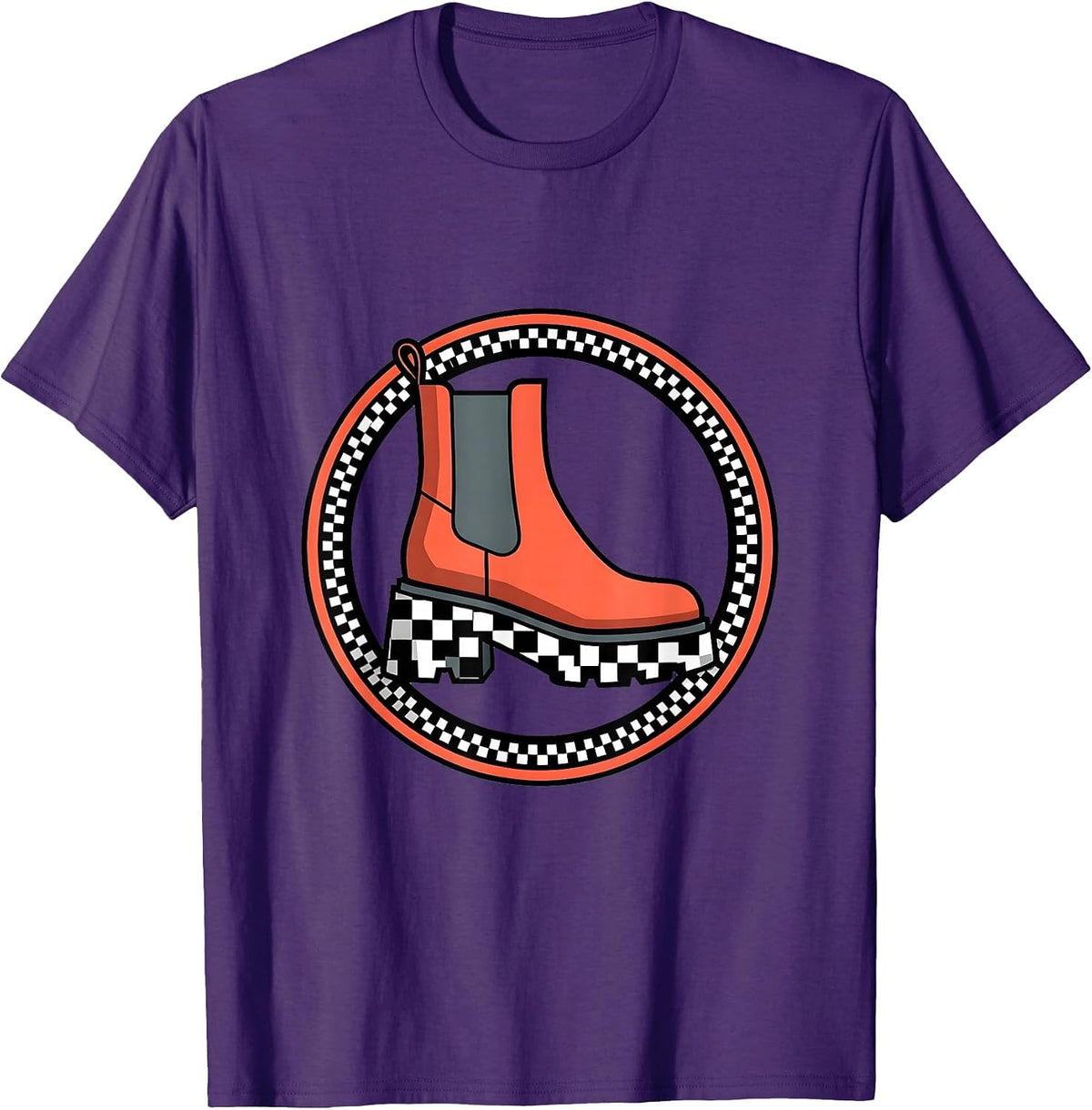 Checkered Platform Boot Graphic Tee T-Shirt - Purple