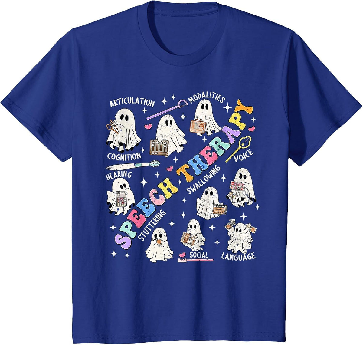 Speech Therapy Retro Groovy Funny Halloween Ghost Therapist T-Shirt - Royal Blue