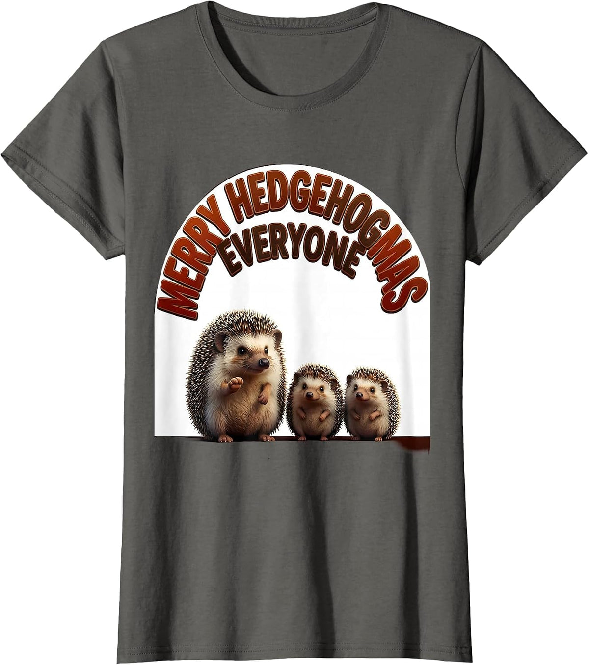 Women's Merry Hedgehogmas Everyone Cute Hedgehog Novelty Animal T-Shirt - Asphalt Grey