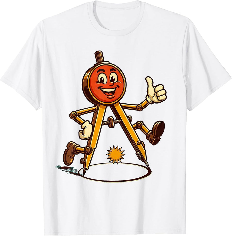 Men's Neon Compass Teacher Glowing Circle Art T-Shirt - White