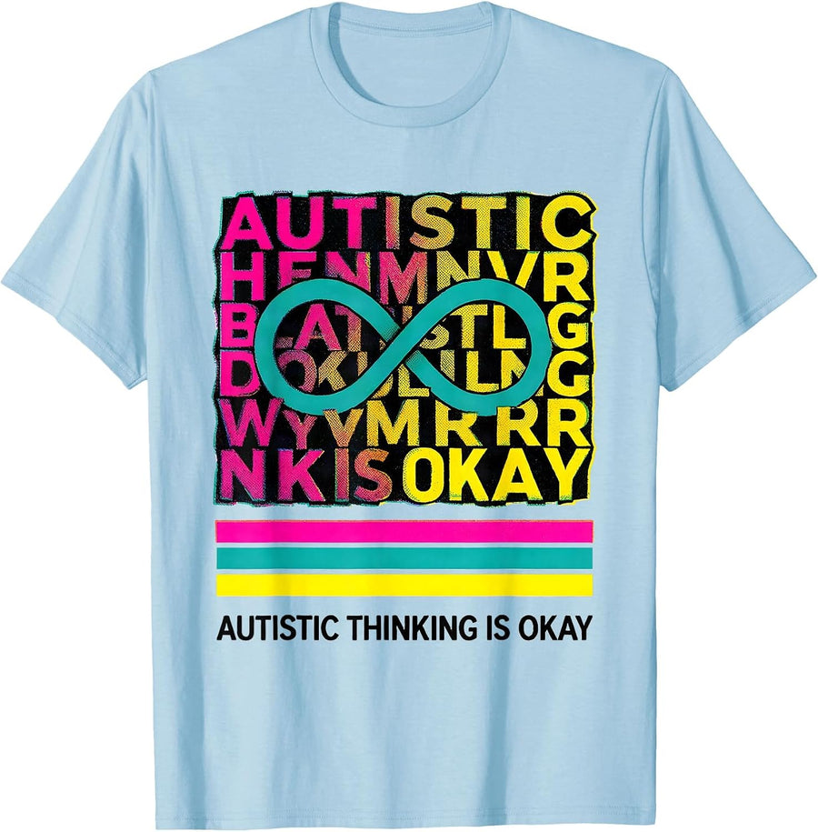 Men's Autistic Thinking Is Okay Risograph Neurodiversity Humor T-Shirt - Baby Blue