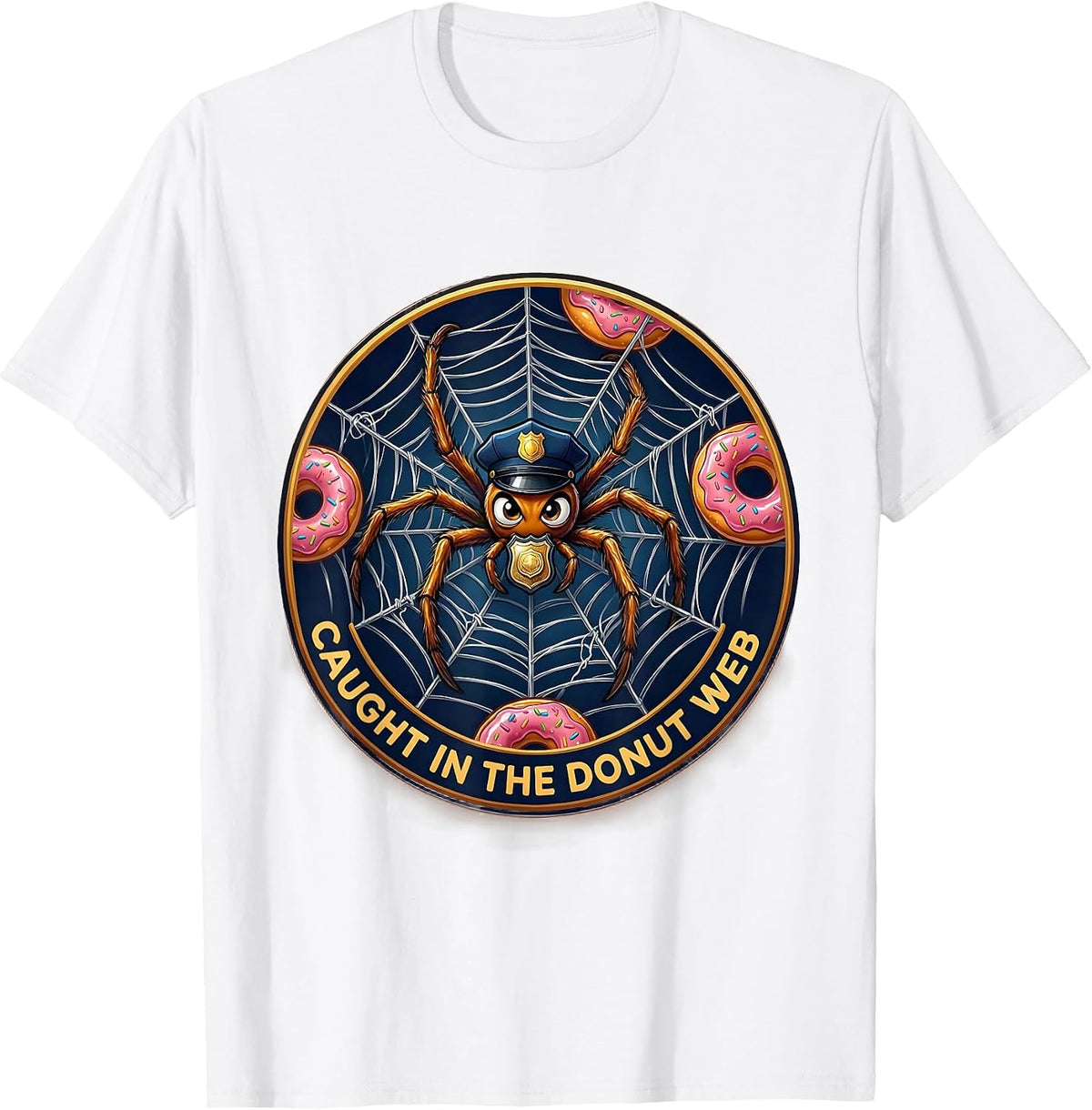 Men's Halloween Police Caught in the Donut Web Design T-Shirt - White