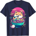 Anime Shiba Inu Eating Ramen Japanese Ramen Japan T-Shirt - Navy Blue