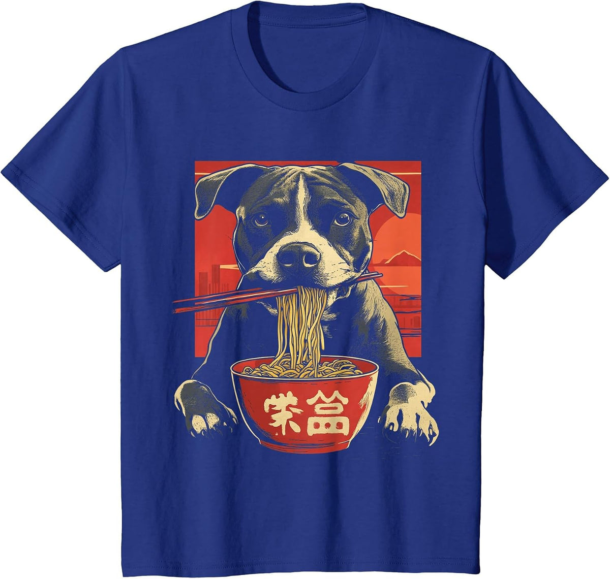 Pitbull Funny Dog Eating Ramen Noodles T-Shirt - Royal Blue
