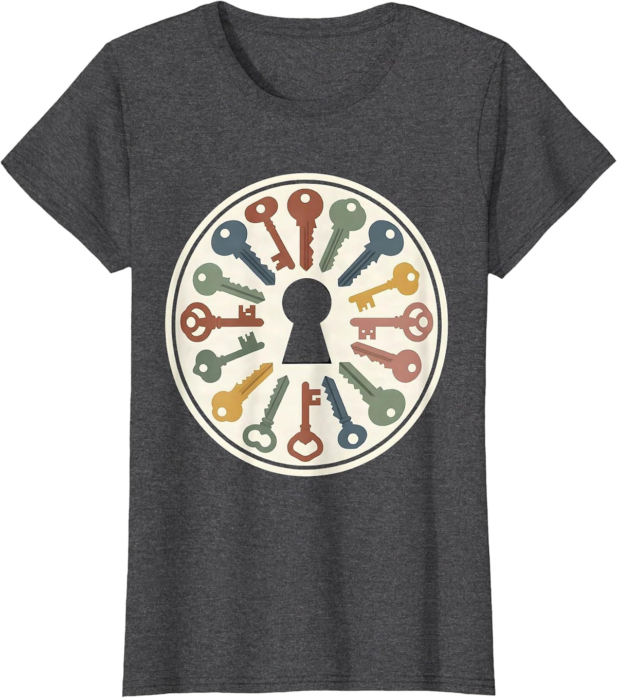 Women's Neurodiversity Unique Keys Unlocking One Door Art T-Shirt - Dark Heather Grey