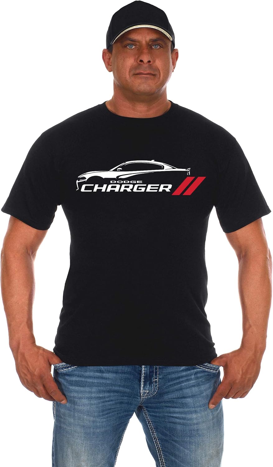 JH DESIGN GROUP Men's Dodge Charger Silhouette Short Sleeve Crew Neck T-Shirt - Black