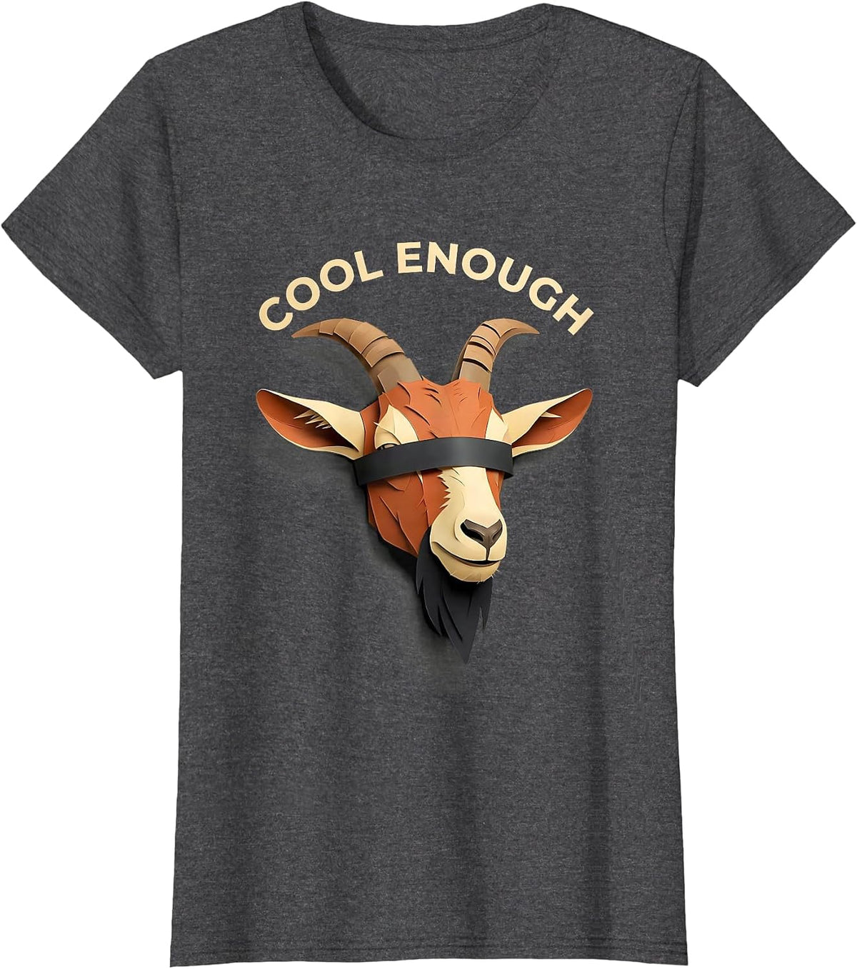 Women's Cool Enough Paper Cutout Goat Head Humor Novelty Animal T-Shirt - Dark Heather Grey