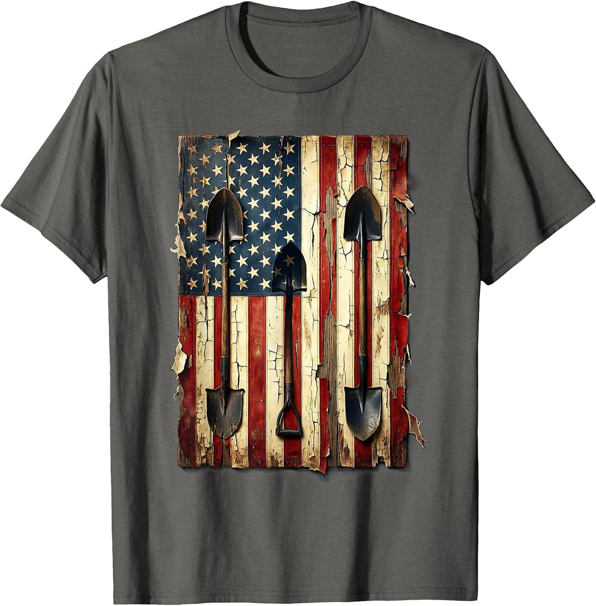 Labor Day Shovels Worksite Graphic Tee T-Shirt - Asphalt Grey