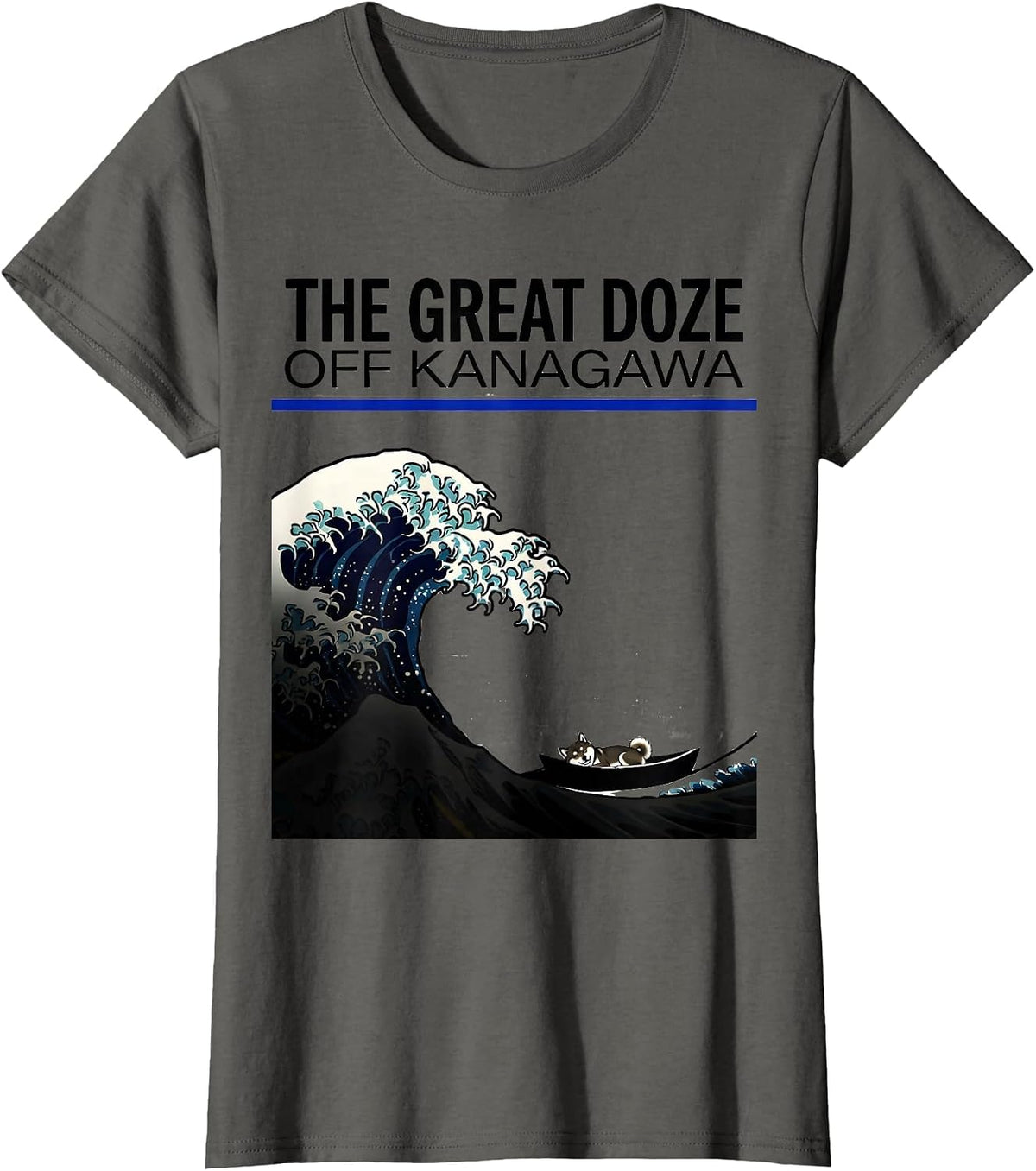 Women's The Great Doze off Kanagawa Funny Japanese Art Animal Meme T-Shirt - Asphalt Grey