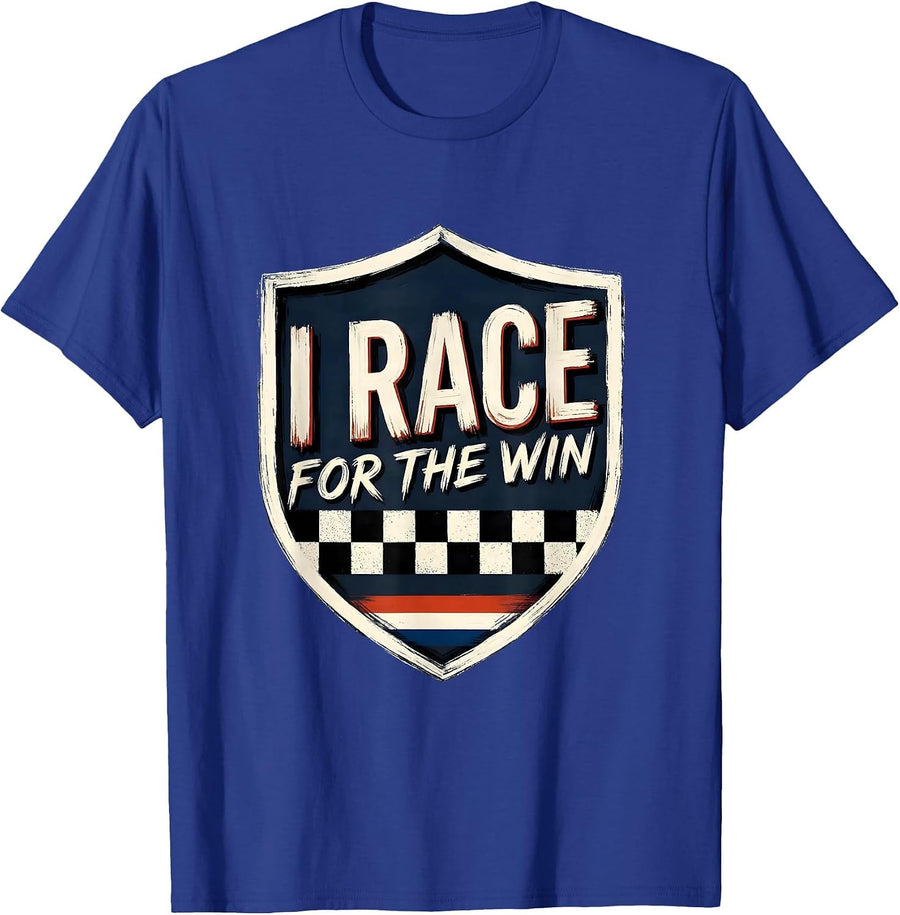 I Race For The Win Patriotic Vintage Racing Flag Enthusiast T-Shirt - Royal Blue