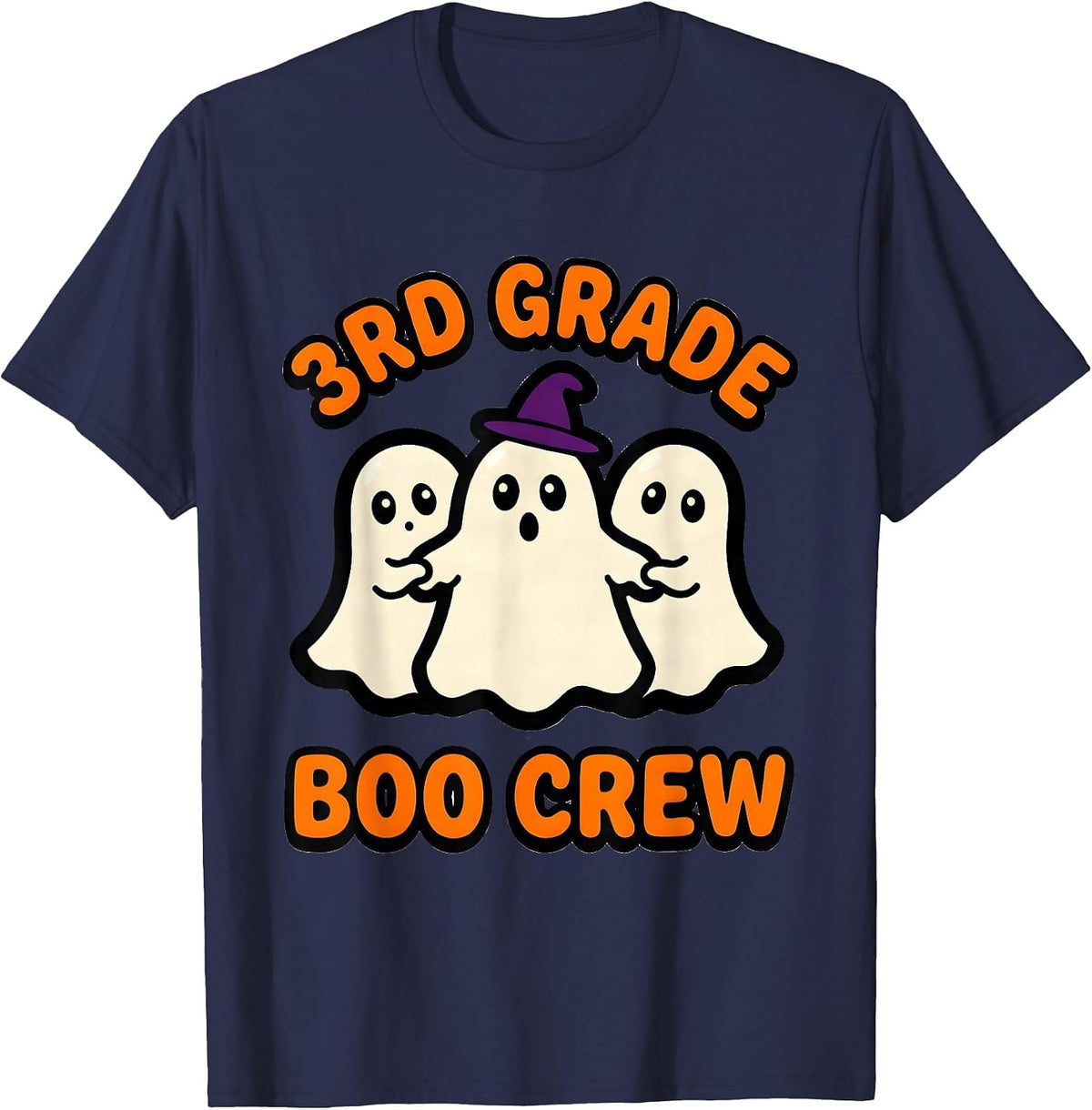 3rd Grade Boo Crew Cartoon Ghost Teacher Halloween Party T-Shirt - Navy Blue