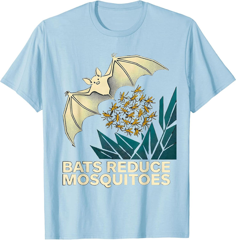 Men's Bats Reduce Mosquitoes Midcentury Modern Bat Lover Halloween T-Shirt - Baby Blue