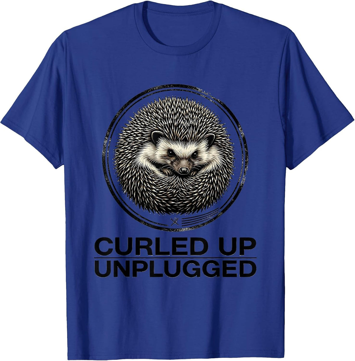 Curled Up, Unplugged Funny Hedgehog Lover Quirky Humor T-Shirt - Royal Blue