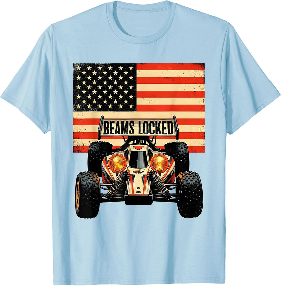 Men's Beams Locked Patriotic RC Car Racing Drag Strip Gift T-Shirt - Baby Blue