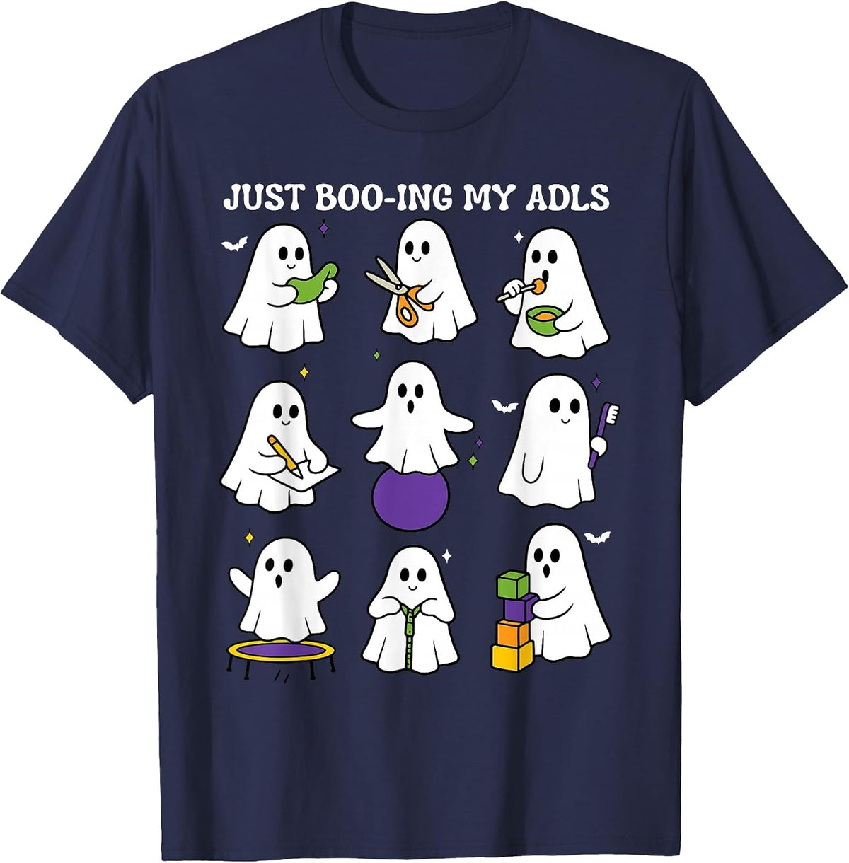Just Boo-ing My Adls Ghost OT Occupational Therapy Halloween T-Shirt - Navy Blue