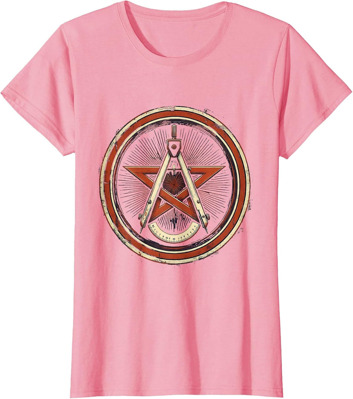 Women's Red Teacher Compass Protractor Geometric Star T-Shirt - Pink