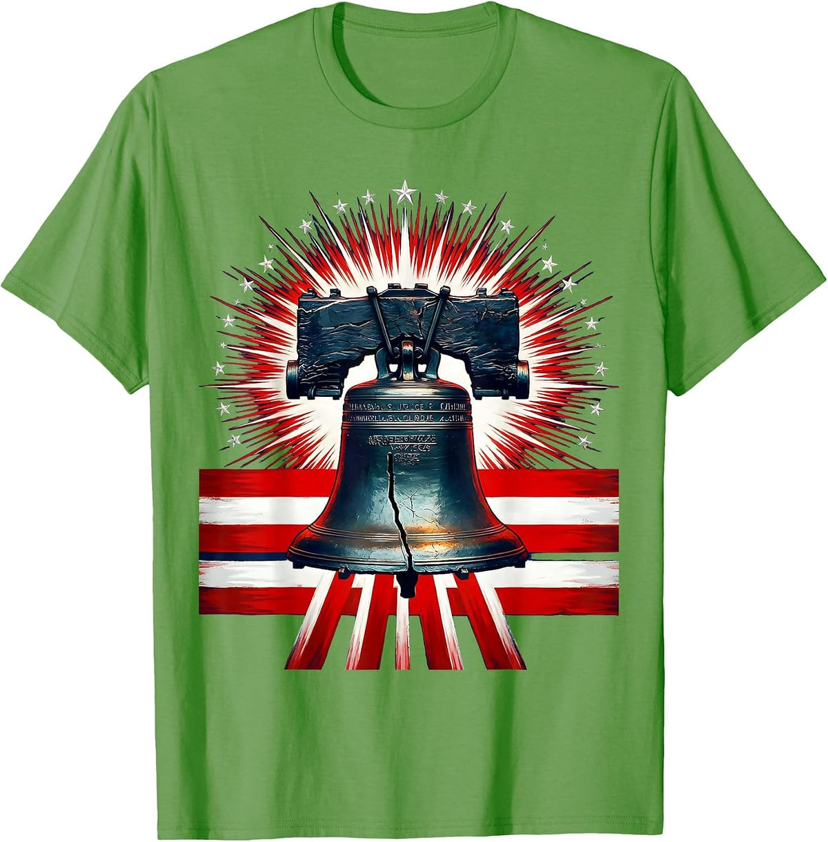 Men's Liberty Bell Sunburst Cracked Bell Patriotic Design T-Shirt - Grass Green