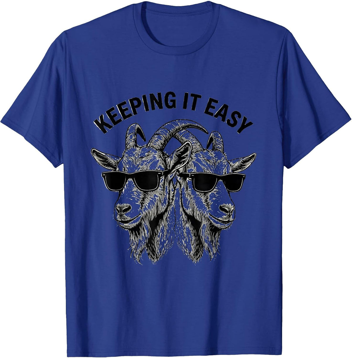 Keeping It Easy Line Art Cool Goat with Sunglasses Animal T-Shirt - Royal Blue