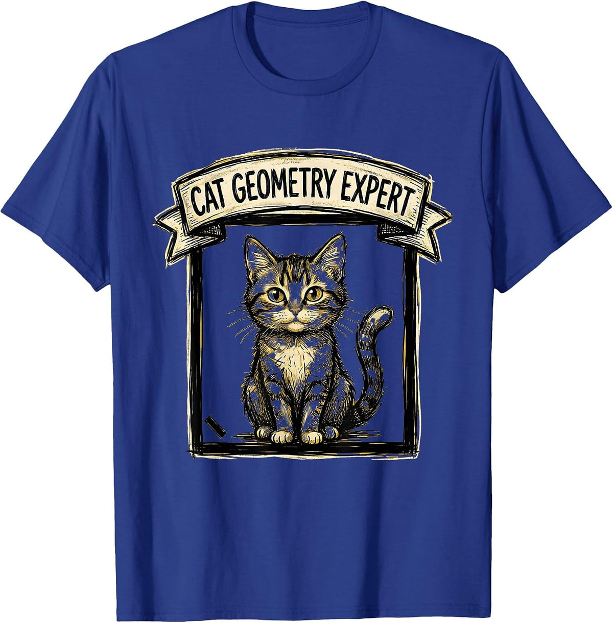 Men's Cat Geometry Expert Funny Math Cat Teacher Gift T-Shirt - Royal Blue