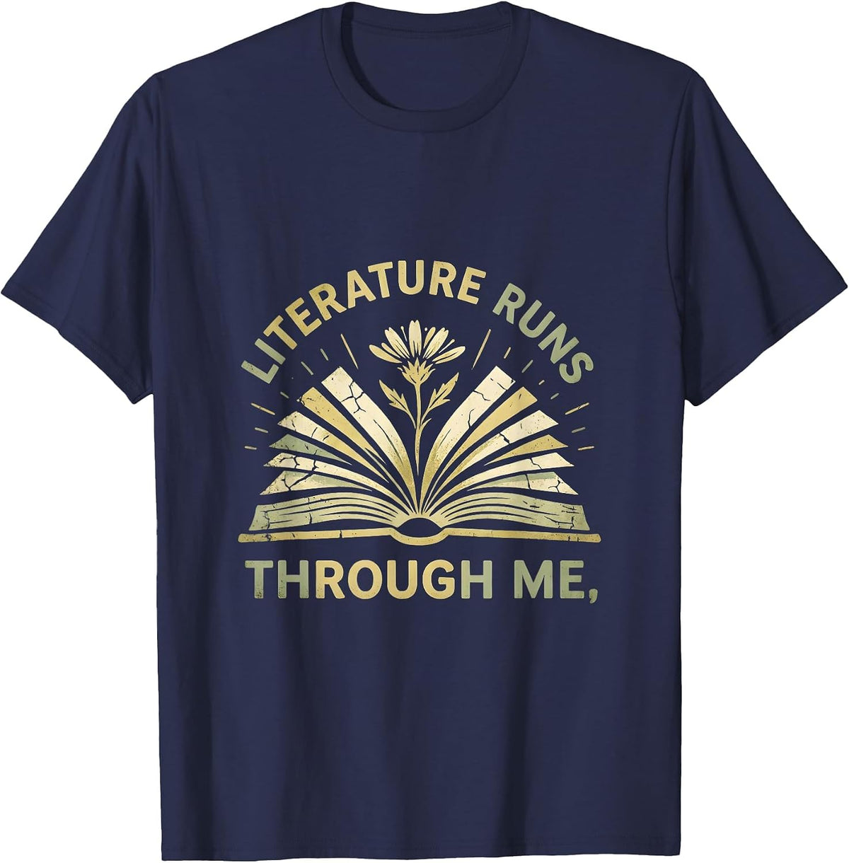 Literature Runs Through Me Book Character Teacher T-Shirt - Navy Blue