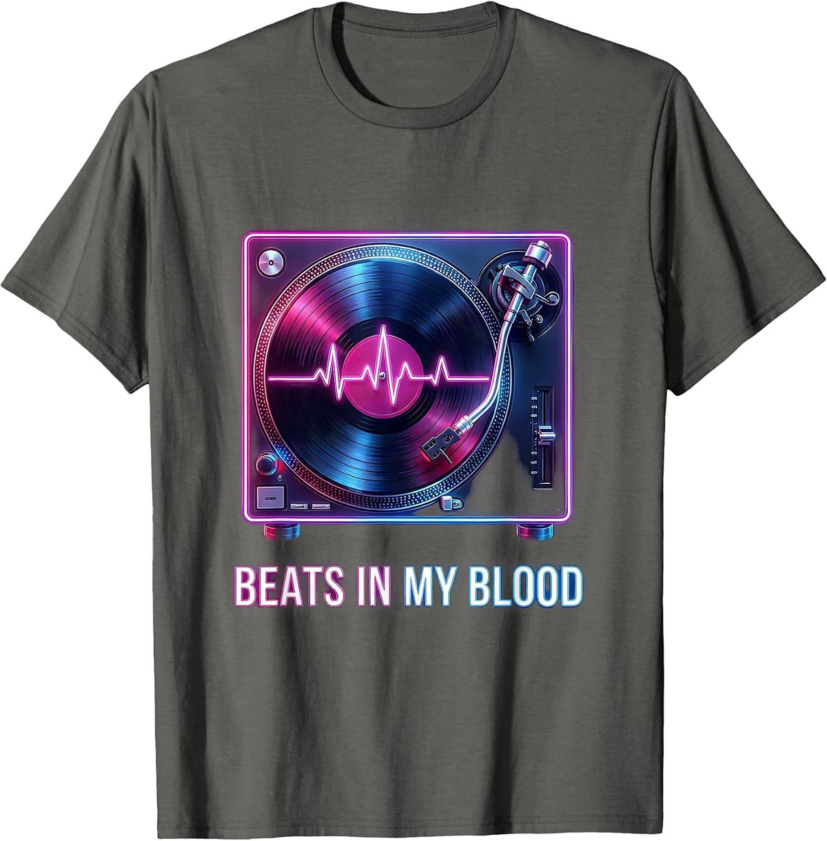 Beats In My Blood Hip Hop Music Design T-Shirt - Asphalt Grey