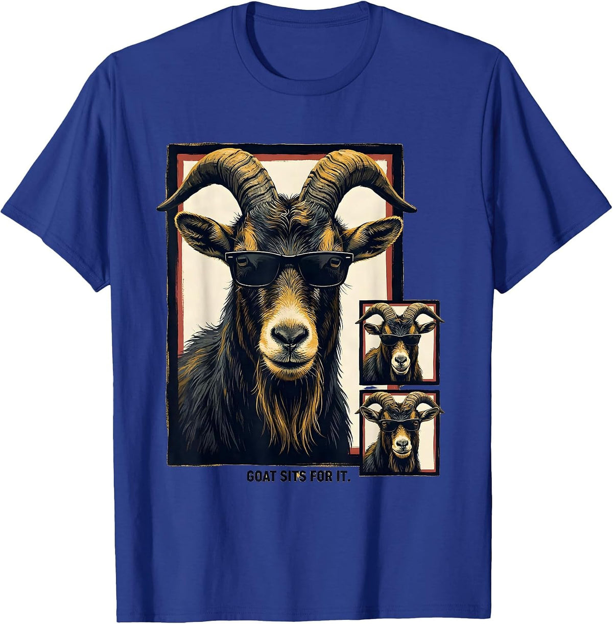 Men's Goat Sits For It Funny Farm Animal Portrait Photobooth T-Shirt - Royal Blue