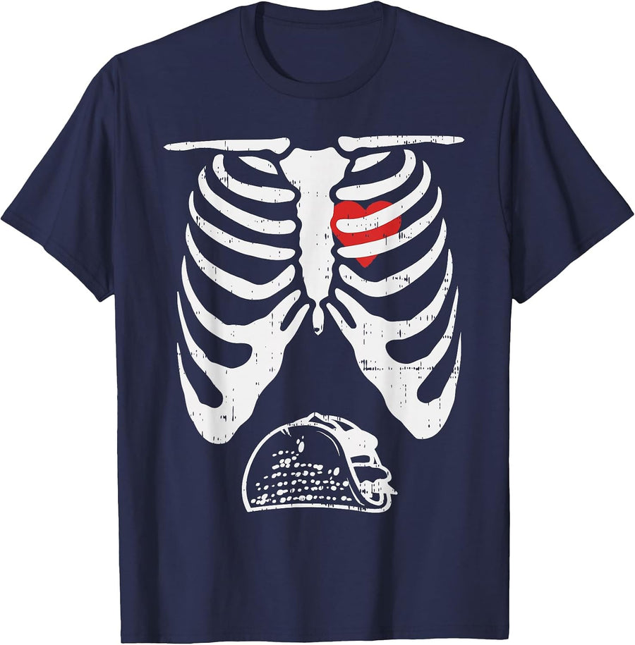 Skeleton Pregnancy Taco Halloween Mexican Baby Reveal Dad T-Shirt - Navy Blue