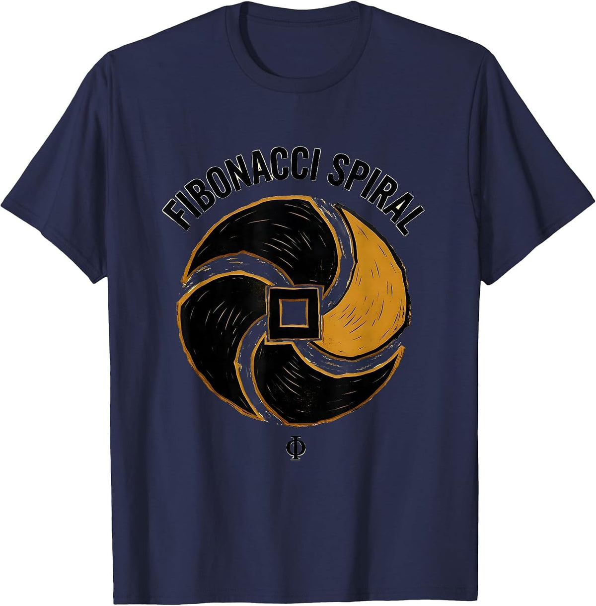 Men's Fibonacci Spiral Φ Sacred Geometry Math Enthusiast Gift T-Shirt - Navy Blue