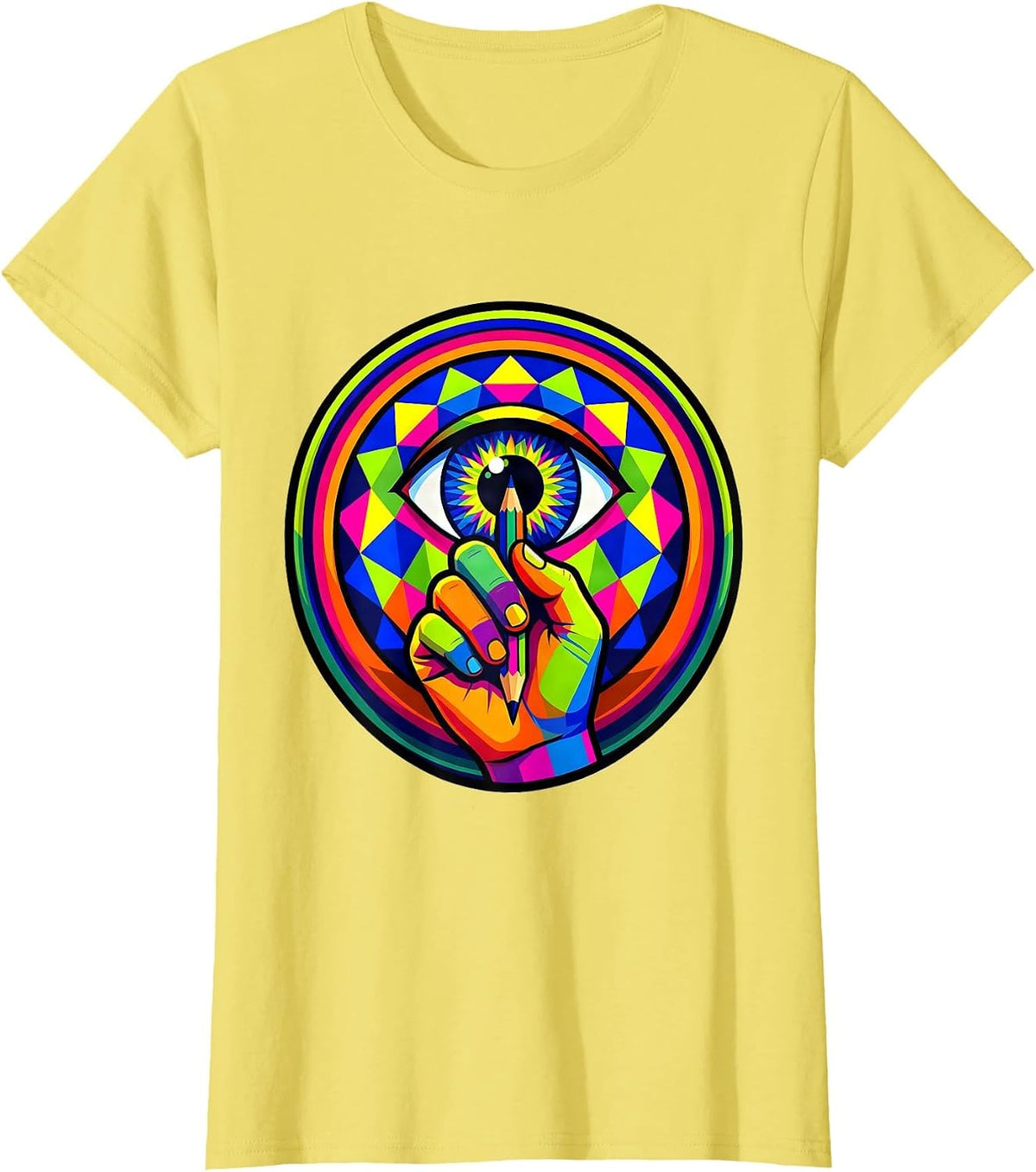 Art Teacher Geometric Eye Drawing Illustration T-Shirt - Lemon Yellow