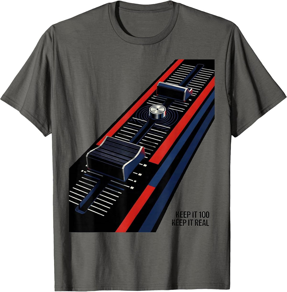Keep It 100 Keep It Real Constructivist Poster DJ Mixer Old T-Shirt - Asphalt Grey