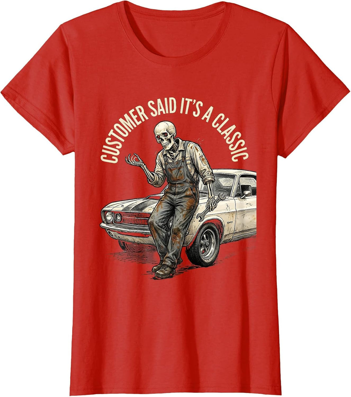 Customer Said It's A Classic Mechanic Skeleton Design T-Shirt - Red