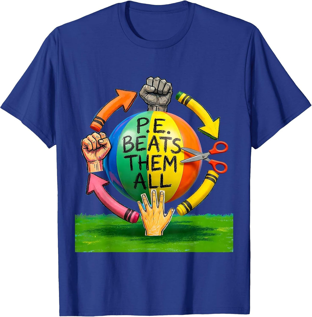 P.E. Beats Them All Naive Kidcore Back To School Grade Pride T-Shirt - Royal Blue