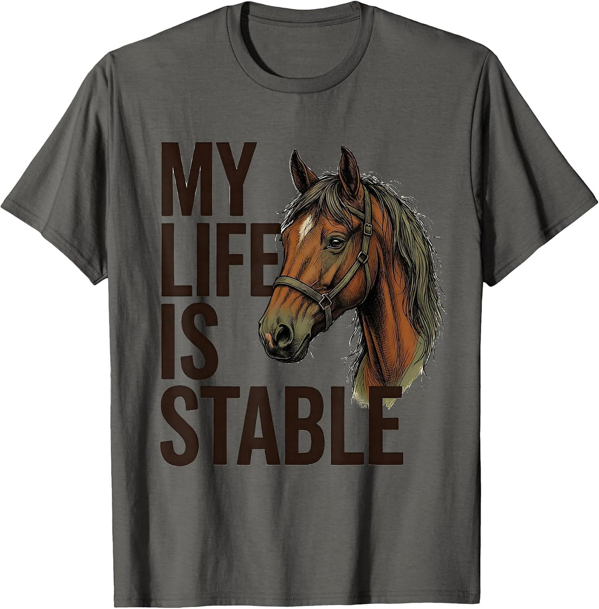 My Life Is Stable Funny Horse Lover Equestrian Gift T-Shirt - Asphalt Grey