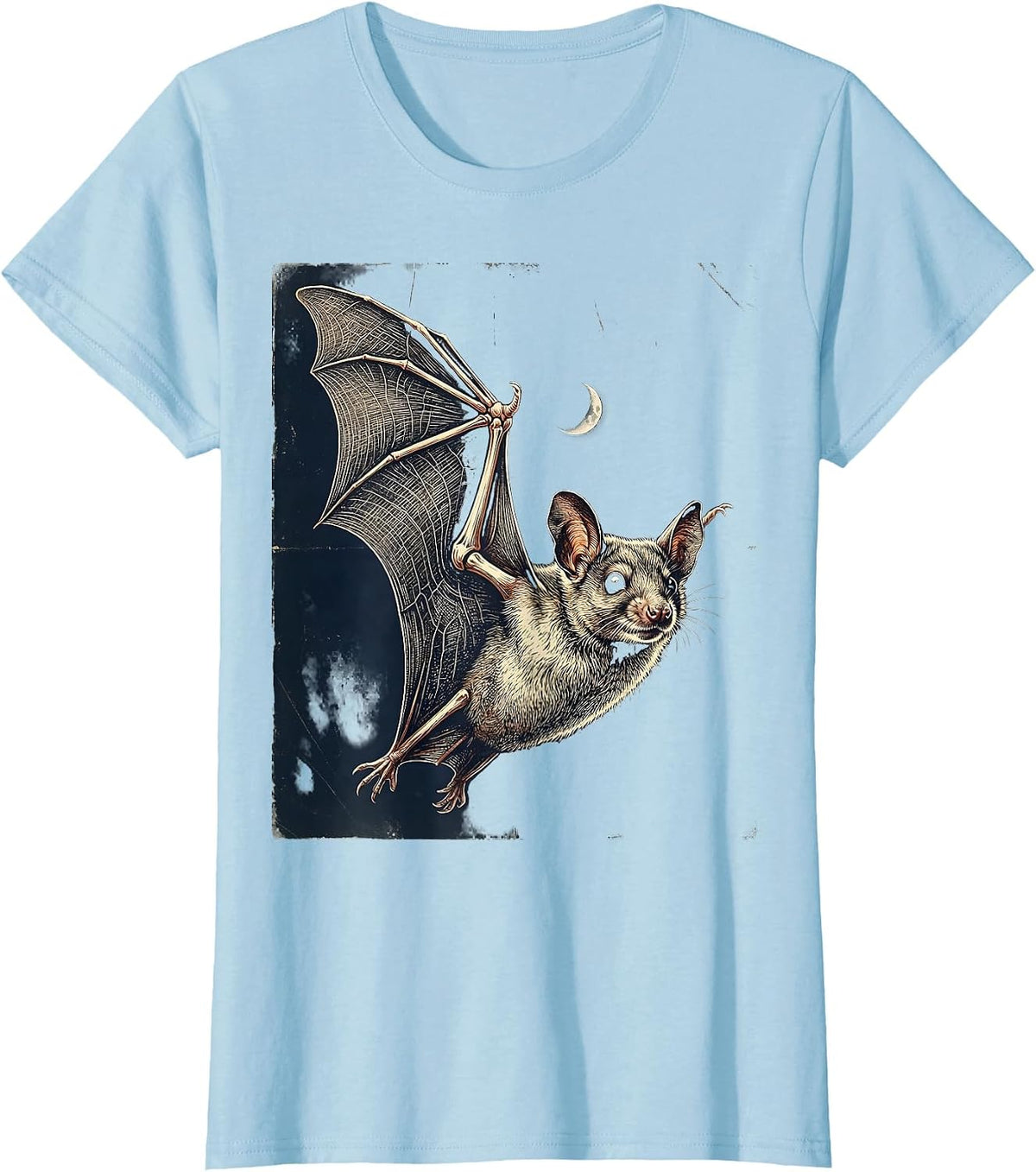 Women's Vintage Mexican Free-Tailed Bat Halloween Bat Lover T-Shirt - Baby Blue