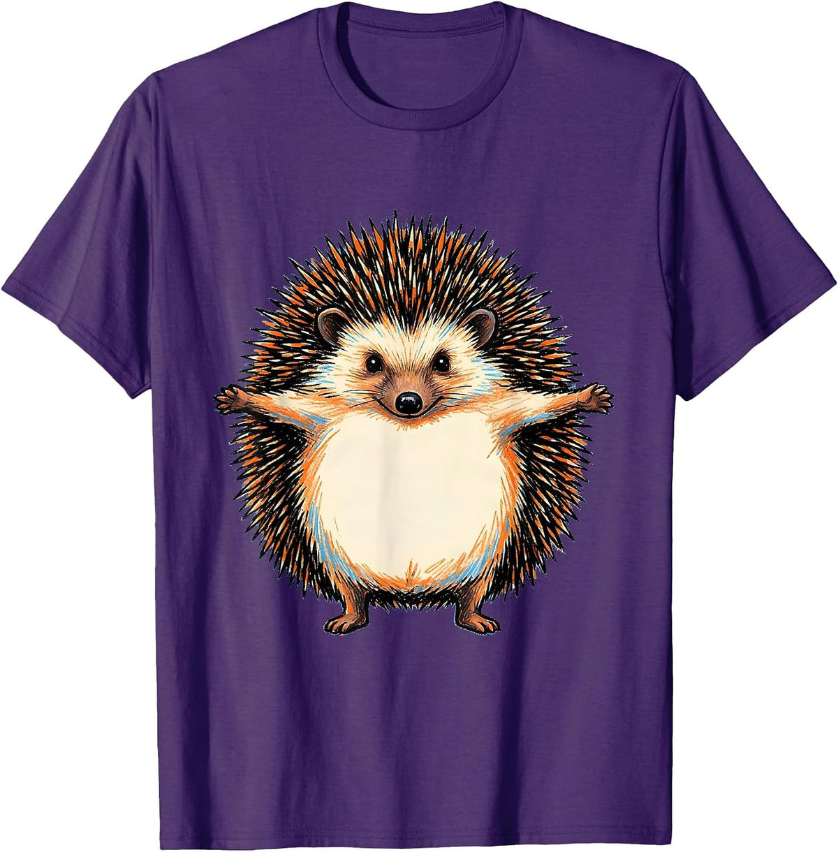 Men's Rounded Hedgehog Kidcore Cute Animal Lover Novelty T-Shirt - Purple