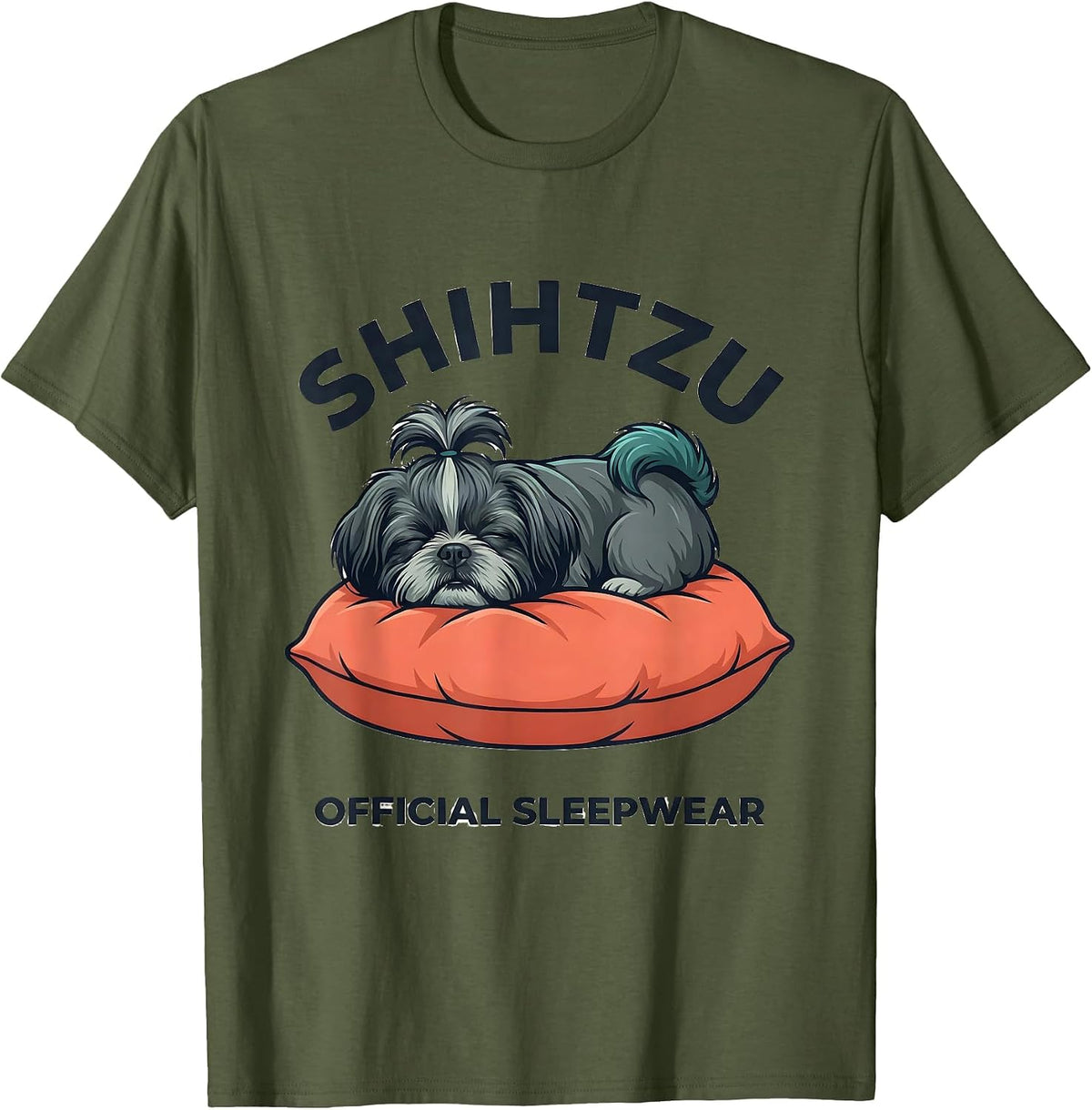 Shih Tzu Official Sleepwear Funny Dog Lover Loungewear T-Shirt - Olive Green
