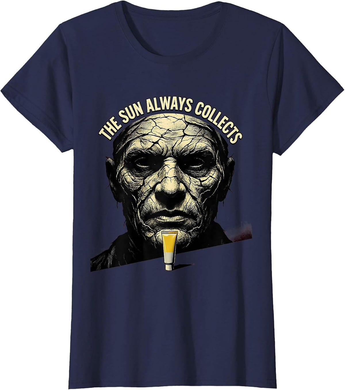 Women's The Sun Always Collects Pulp Cover Esthetician Skincare T-Shirt - Navy Blue