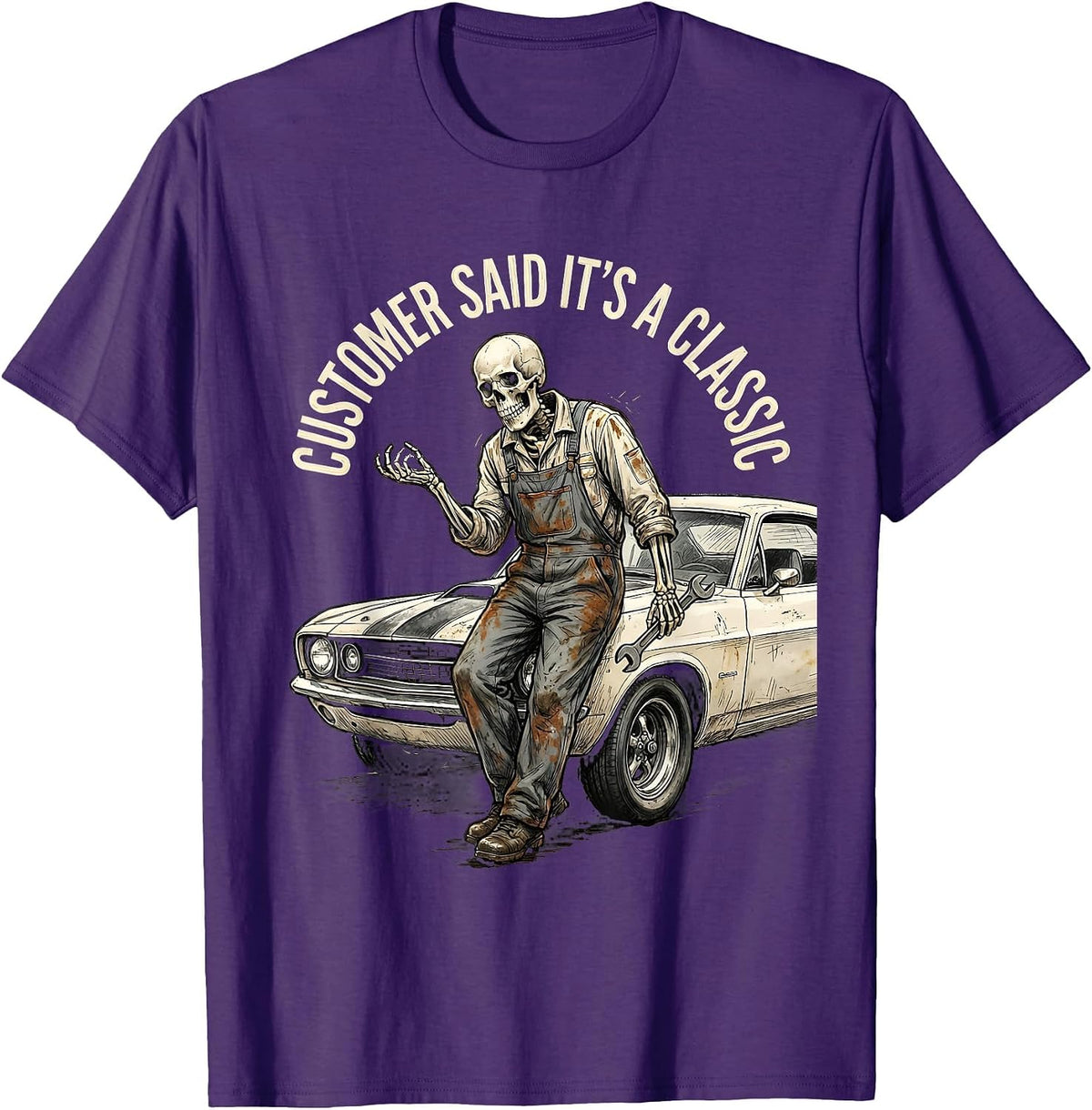 Customer Said It's A Classic Mechanic Skeleton Design T-Shirt - Purple