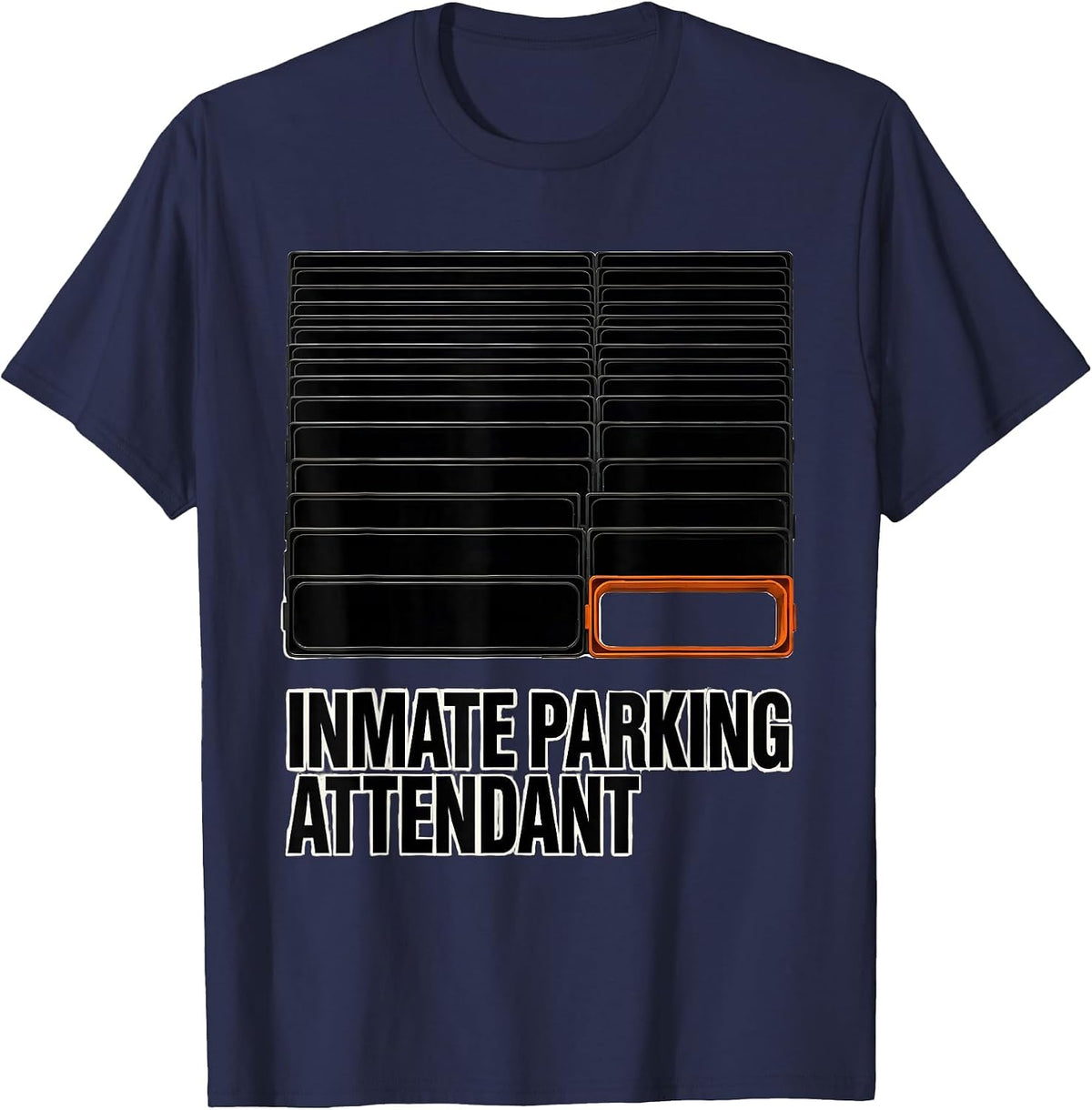 Inmate Parking Attendant Brutalist Graphic Correctional T-Shirt - Navy Blue