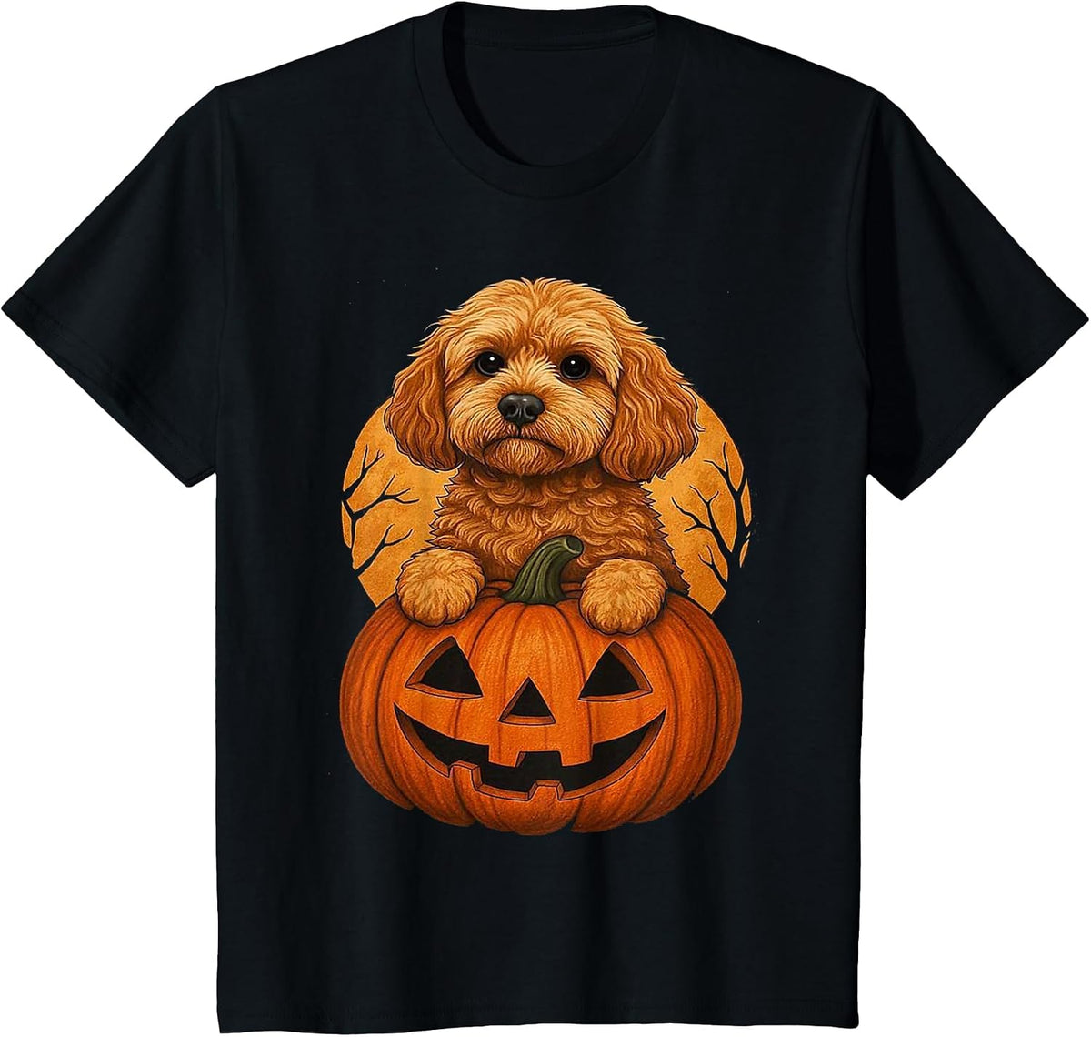 Cavapoo Pumpkin Halloween Toddler Kids Men Women T-Shirt - Black